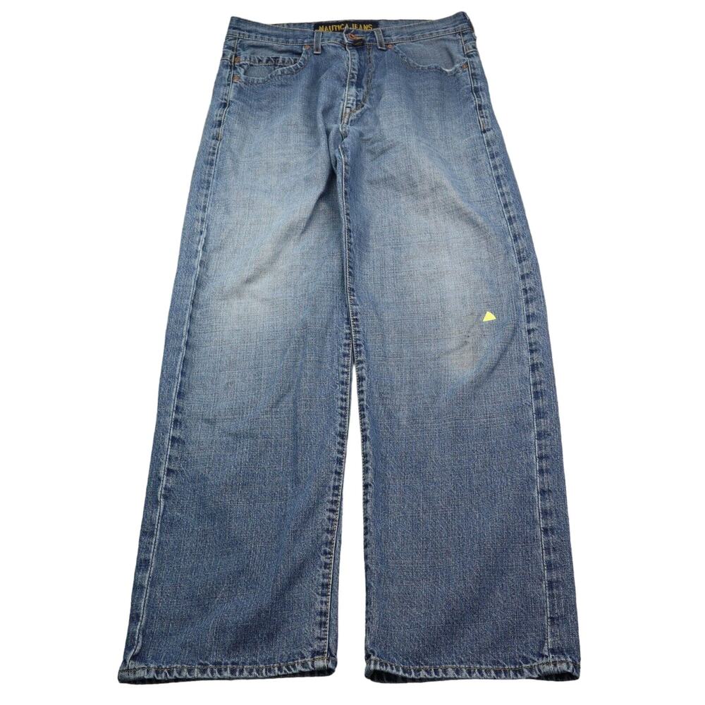 Nautica Jeans Mens 33 Blue Straight High Rise Zip Medium Wash Denim Pants